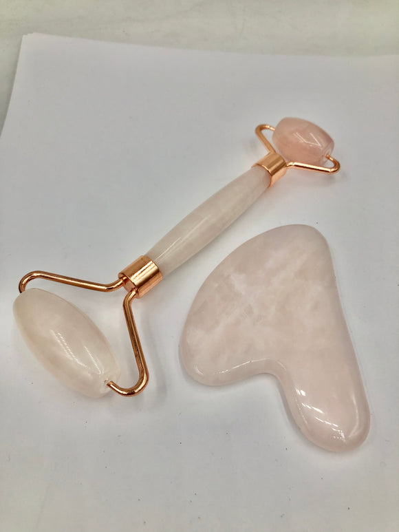 Pink Quartz Roller and Gua Sha Massage Set