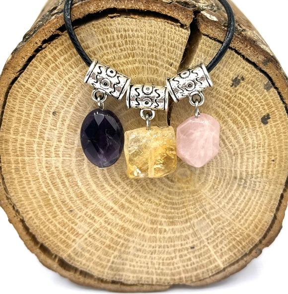 Set of 3 (citrine, amethyst, rose quartz) pendants